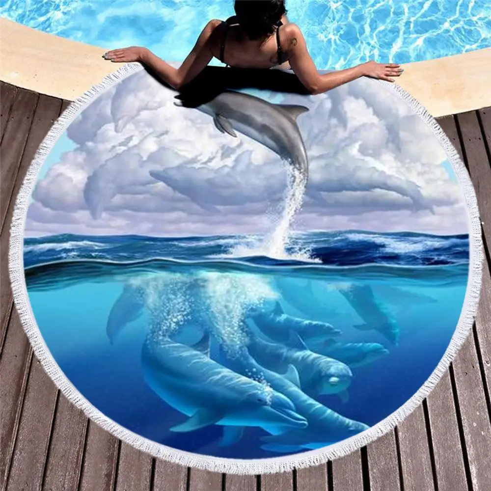 Милое цветное женское банное полотенце с изображением дельфина для пляжа