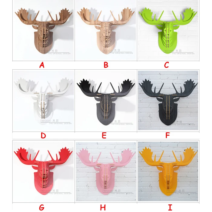 

1 set 9 Color Nordic Style 5mm MDF Deer Head Wall Hanging Wooden Animals Head For Art Home Wall Decoration IW-WD002