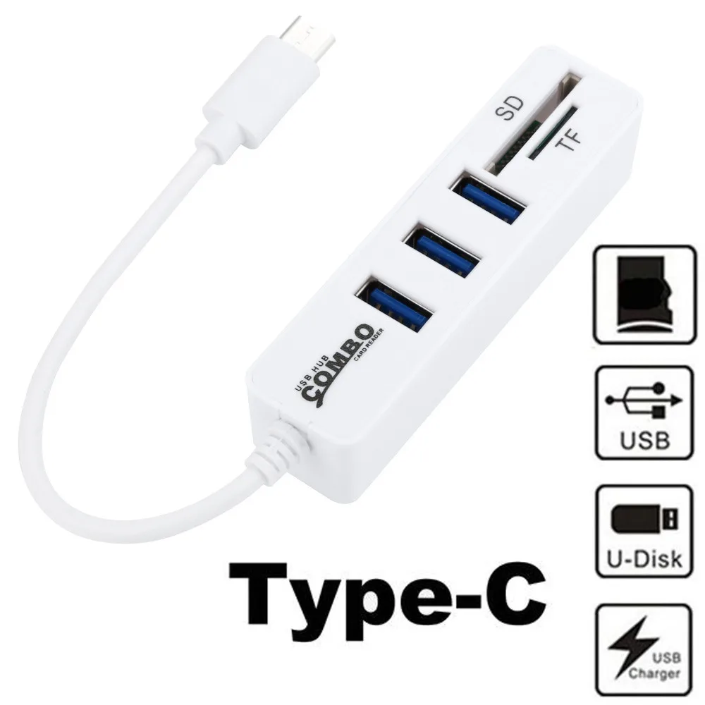 2 в 1 Разветвитель USB 0 Type C OTG с 3 портами и кардридером SD/TF|USB-хабы| |