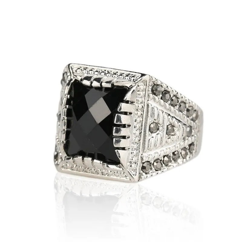 Классические винтажные мужские кольца с натуральным посеребренным черным