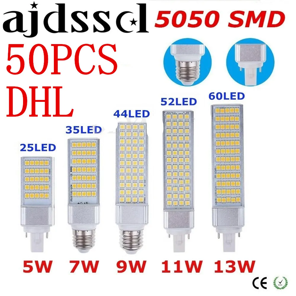 DHL 5W7W 9W 11W 13W 15W E27 G24 LED Corn Lamp Bulb Bombillas Light 5050 SMD Spotlight 180 Degree AC85-265V Horizontal Plug Lamp