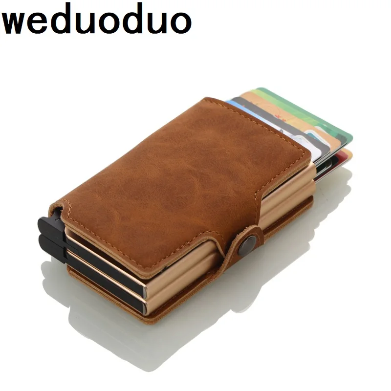 Weduoduo мужской и женский бизнес кредитный держатель для карт металлическая двойная алюминиевая коробка с блокировкой rfid кошелек для путешествий