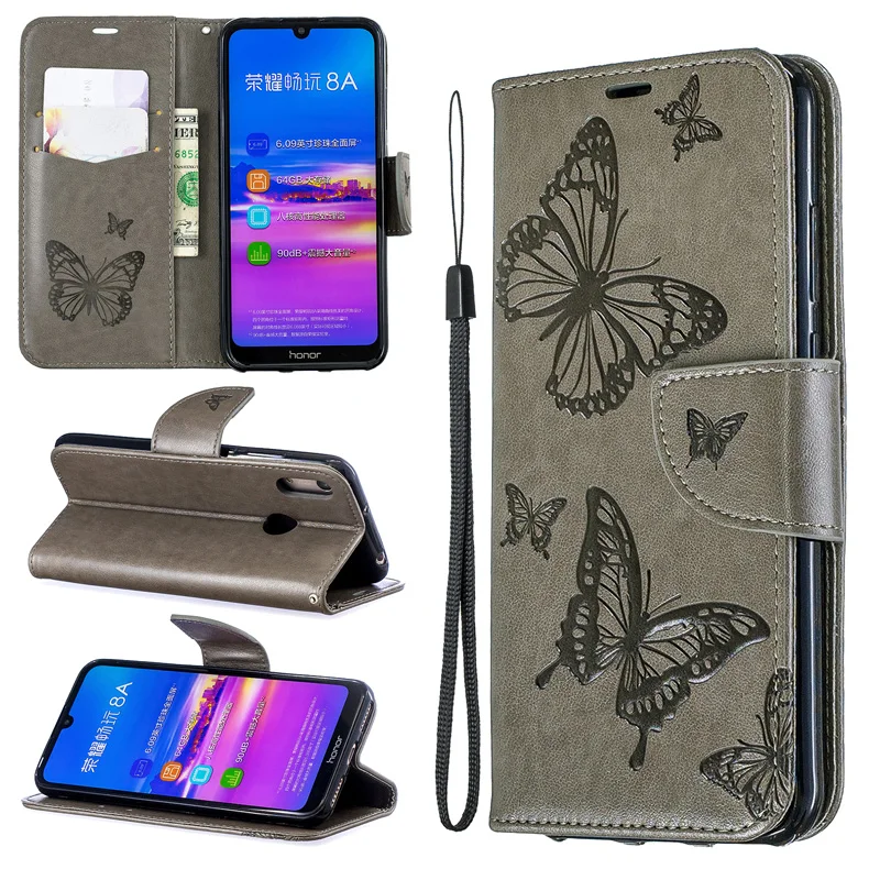 Чехол-книжка с бабочкой для huawei Y6 Prime, кожаный чехол-кошелек для huawei Honor 8A, чехол для мобильного телефона, чехол-книжка <