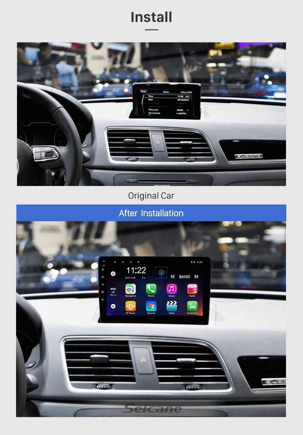 Seicane 9 дюймов 2Din Android 8,1 автомобильный радиоприемник для 2013- AUDI Q3 gps навигация Bluetooth аудио мультимедийный плеер головное устройство