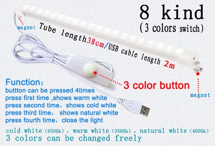 8kind-3color 24 светодиодный Настольный светильник с зажимом кровать лампа для чтения книг светодиодный настольный светильник сенсорный 3 режима 5 Вт 5 В настольная лампа USB светодиодный Настольный светильник - Испускаемый цвет: 8kind-3color