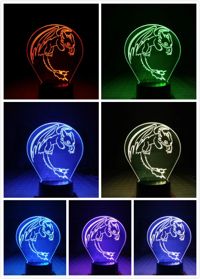 Настольная лампа, Как приручить дракона, 3D иллюзия, USB сенсорный датчик, RGB, детский подарок, ночная Фурия, Ночной светильник светодиодный, украшение стола