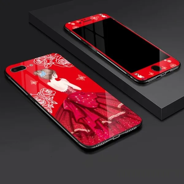 Чехол для телефона iPhone 8X7 6 6 S Plus Передняя пластина из закаленного стекла и роскошная задняя крышка из закаленного стекла Гибридный противоударный - Цвет: pattern 4