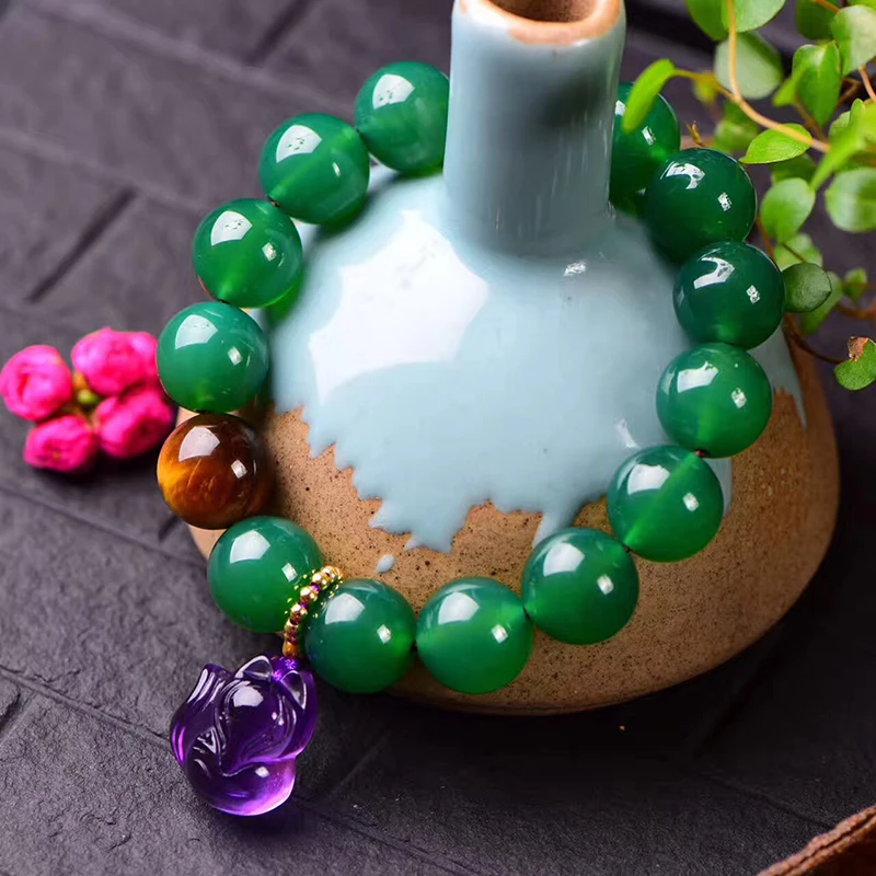 Женские браслеты с натуральным зеленым кристаллом размер 14 мм|crystal bracelet|natural crystal