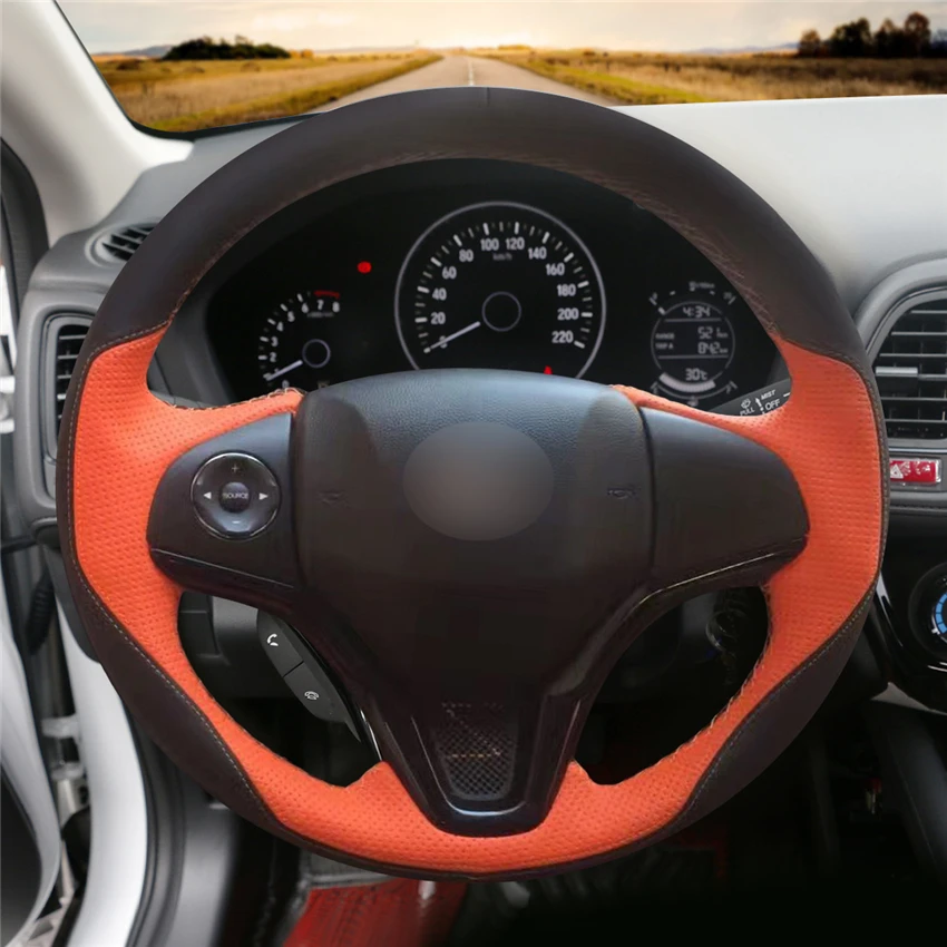 MEWANT черный оранжевый кожаный чехол на руль автомобиля для Honda Jazz HR V HRV City Fit 2015 2016