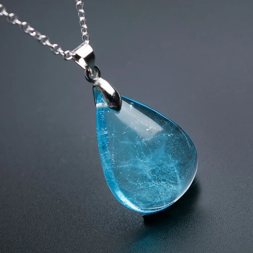 Натуральный голубой топаз кулон кристалл драгоценных камней 25x18x7 мм Fine Jewelry