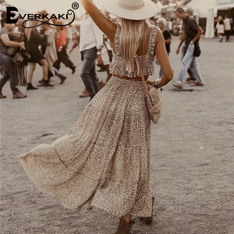 Everkaki Boho юбка с леопардовым принтом юбки женские на шнуровке эластичные трапециевидные свободные богемные юбки Femme Лето Осень новинка