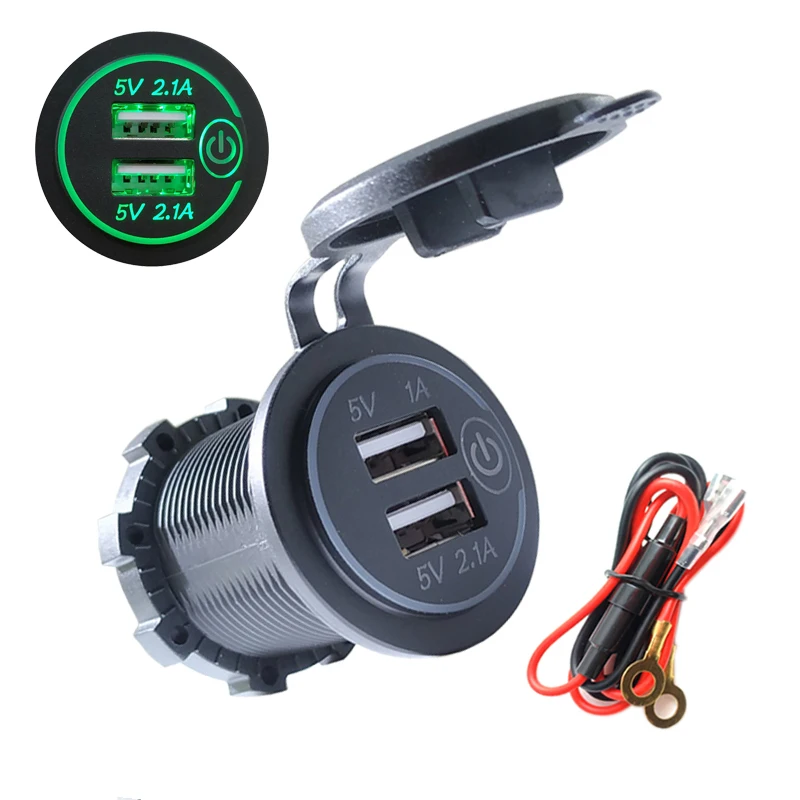 Touch ON OFF 12V 24V 2.1A Dual USB Автомобильное зарядное устройство адаптер для автомобиля