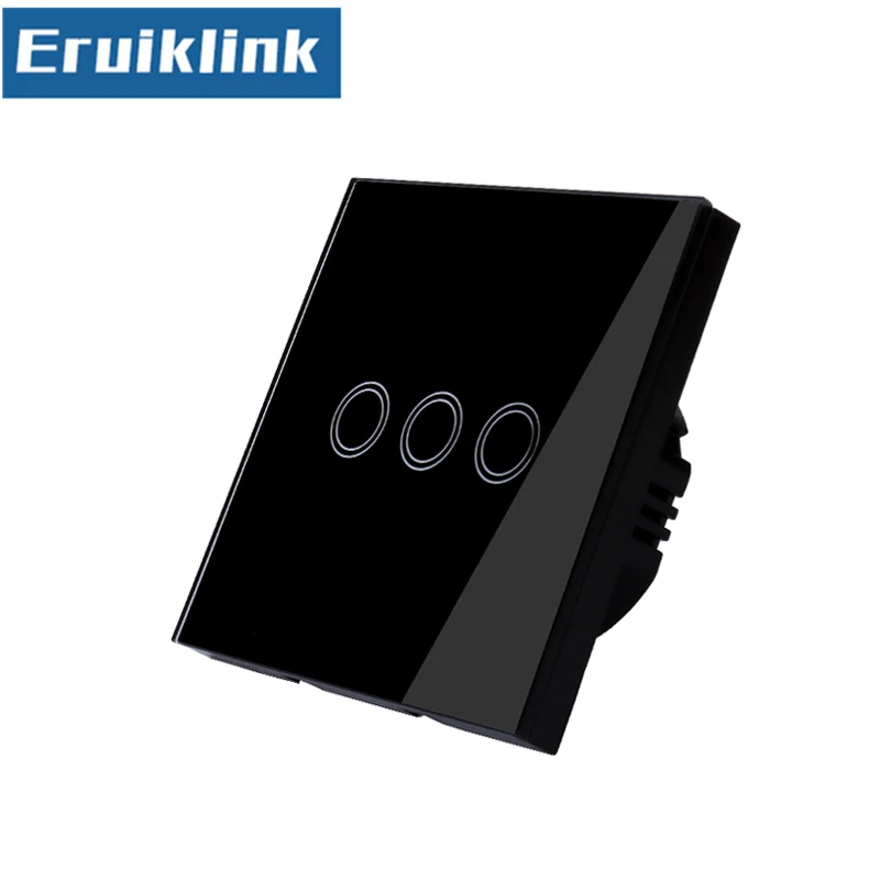 3gang Black Switch ЕС/Великобритания Стандартный настенный выключатель, 1/2/3 местный 1 позиционный с украшением в виде кристаллов Стекло Панель сенсорный светильник выключатель не может быть с дистанционным управлением - Цвет: 3gang Black Switch