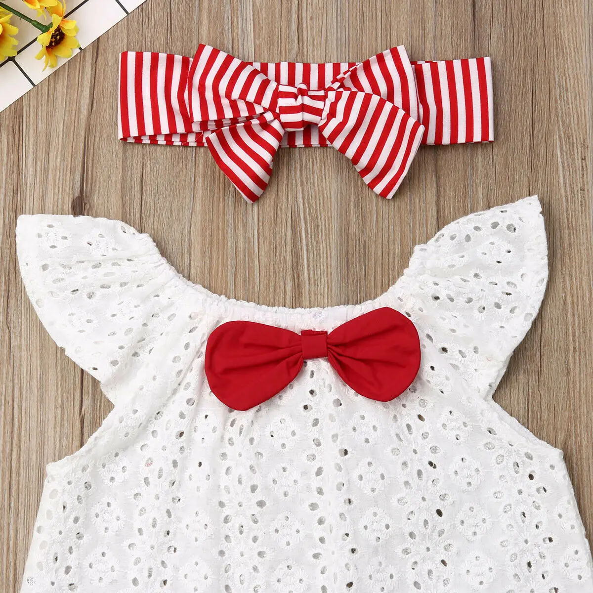 Комплекты одежды для маленьких девочек летние полосатые футболки с бантом и