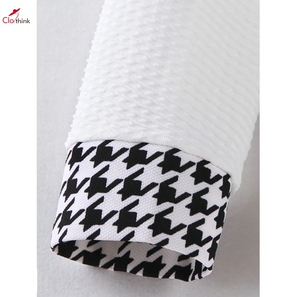 Clothink Женщины Белый Алмаз Tuextured Хаундстут Панели Круглый Шеи Фигурист Платье 2016