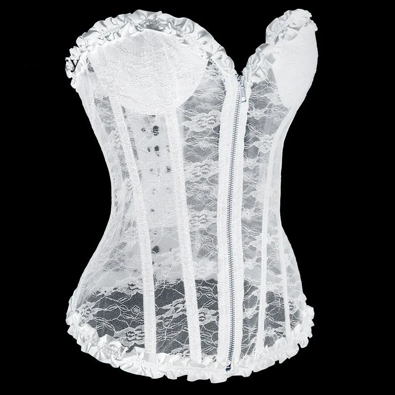 Белый прозрачный кружевной корсет в викторианском стиле топ сексуальное нижнее
