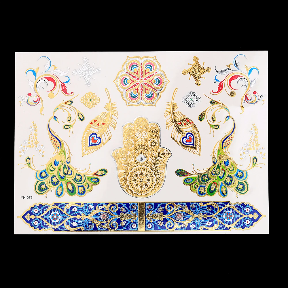 1 шт. Временная флеш металлическая татуировка золотой и серебристый цвет перо