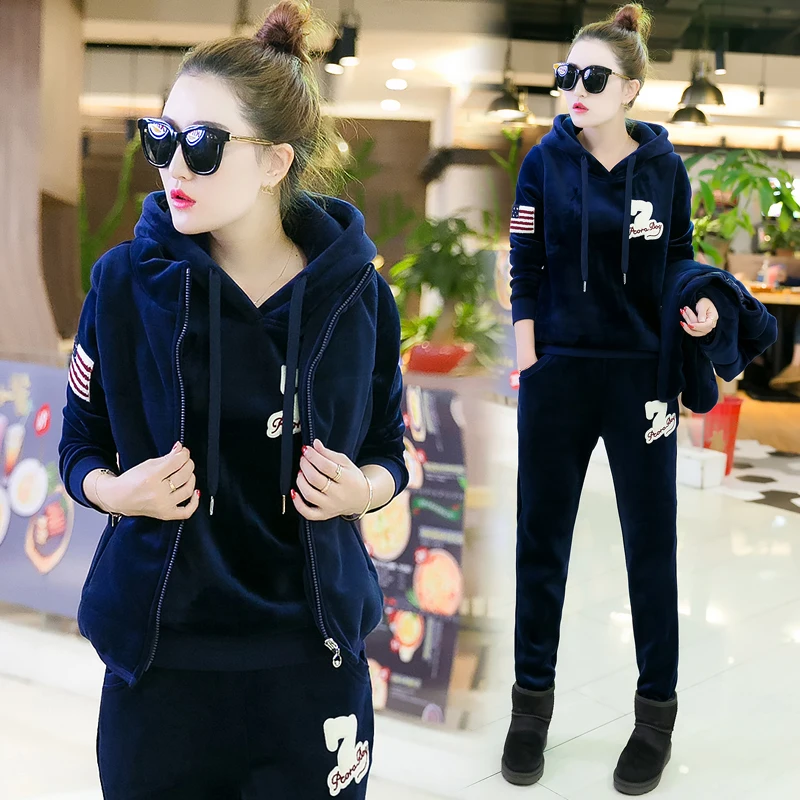 

Casual Winter Leisure Suits New Double-Sided Velvet Vests Hooded Hoodies Pants Fleece Three-Piece Clothing Set Plus Size Outfit