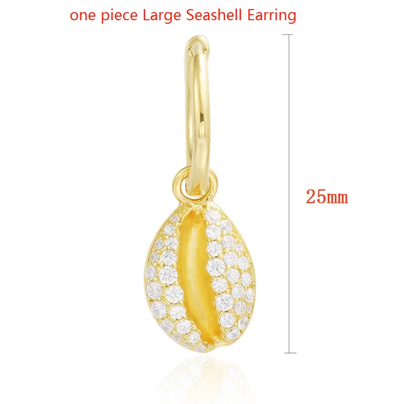 1 piece Large Conch Новинка июня, 925 пробы, серебро, желтый, золотой цвет, моно раковины, рыбья кость, морской конек, серьги, проложенный циркониевым глазом, для женщин, хорошее ювелирное изделие - Окраска металла: 1 piece Large Conch