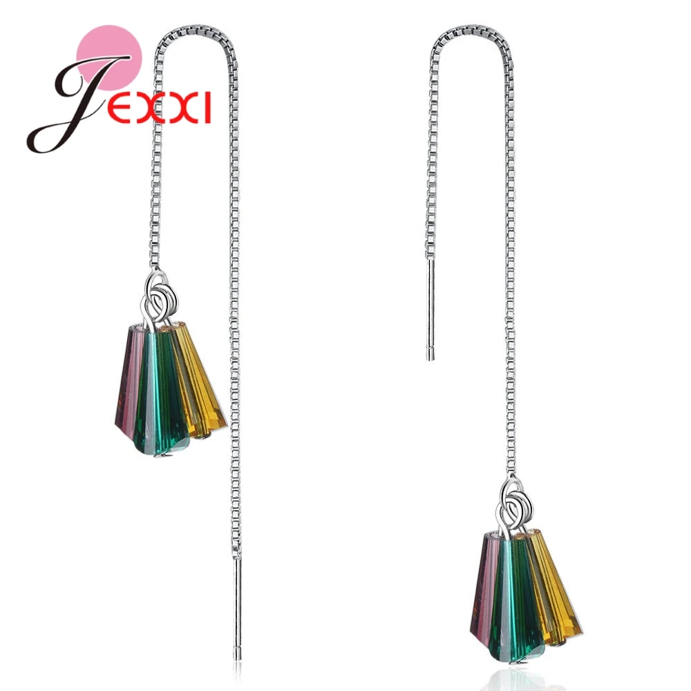 

Most Popular Bohemia Styles Long Thread Box Chain 925 Sterling Silver Colorful Crystals Drop Earrings For Women Pendientes