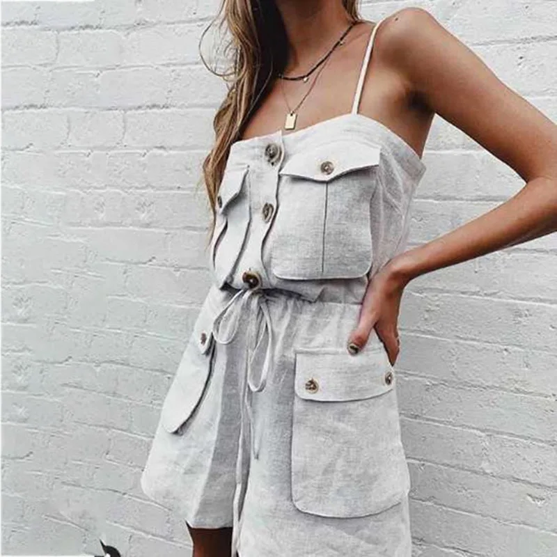 Женские комбинезоны с высокой талией открытыми плечами и карманом на спине