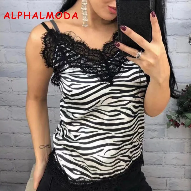 Женский кружевной топ ALPHALMODA с принтом из кожи на лето 2019 | Женская одежда