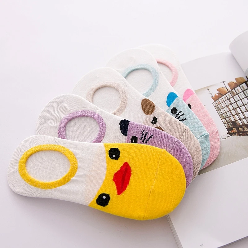 5 пар/лот милые женские Носки ярких цветов носки башмачки с рисунками животных