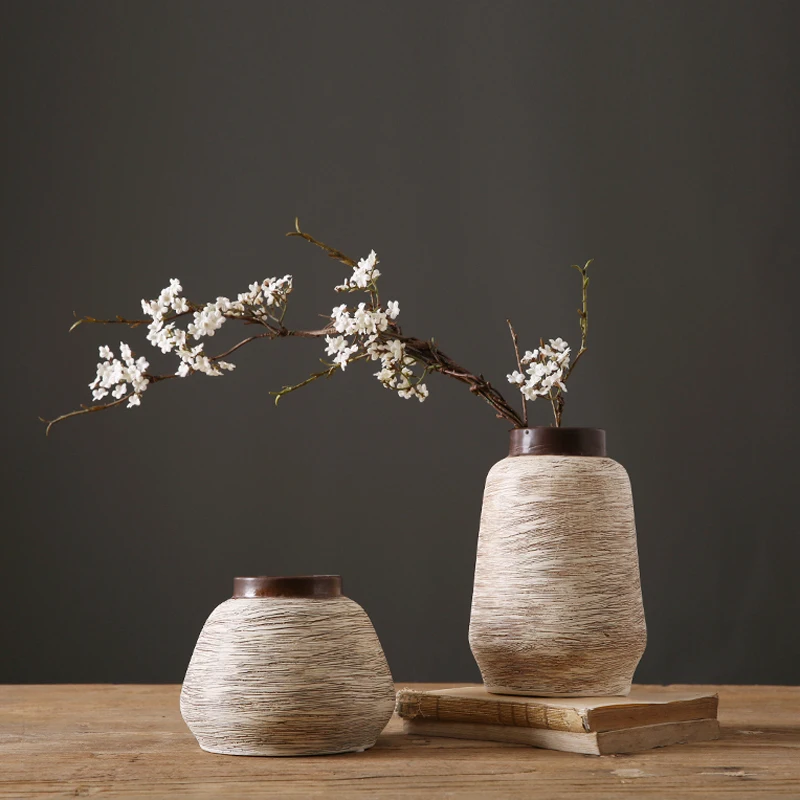 

Modern Simple Ceramic Vase Handmade retro Dry Flower vases Flower arrangement container Creative Home Decoration Accessories