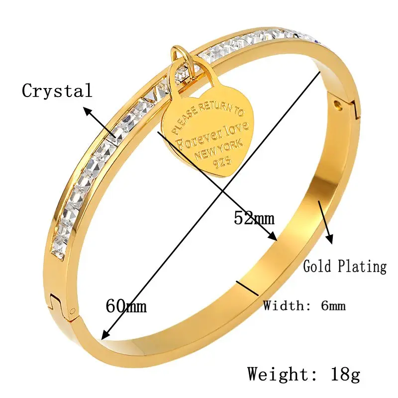 Модные браслеты из нержавеющей стали с фианитами для влюбленных женщин