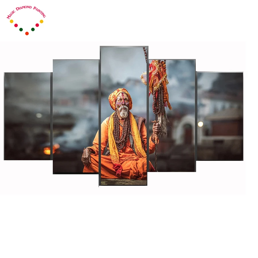 

5pcs/set,Hindu Pundits Artistic diamond painting on Canvas diamond embroidery Home Decor diamond mosaic Wall Art Pictures
