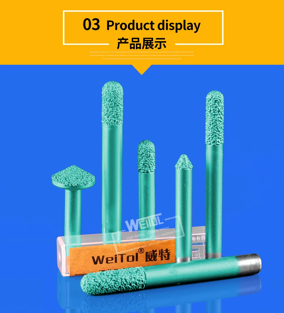 WeiTol 1 шт. 3D резьба биты вакуумной пайки камень режущие биты шариковый Нос фрезы 3D V паз Гравировка Биты для гранита