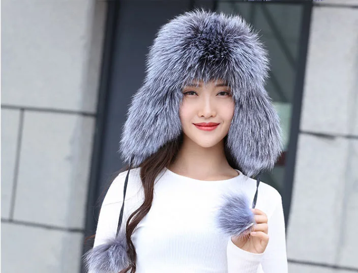 19 nuevo invierno ruso натуральный Лисий sombrero de piel caliente Venta caliente buena calidad piel de zorro bombardero sombreros g