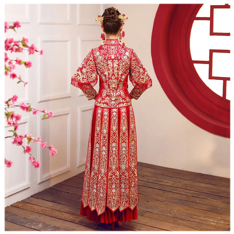 Китайский стиль свадебное платье с вышивкой cheongsam элегантные тостовые костюмы за