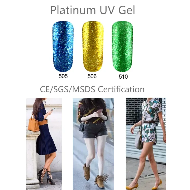 Зация ногтей Книги по искусству гель блеск эффект platinum лак для Цвет серебристый