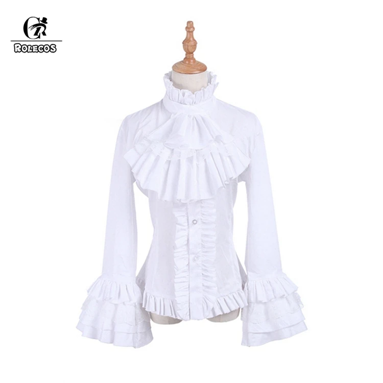 White Blouse ROLECOS Готическая Лолита Блузка викторианская женская рубашка Ретро средневековая кружевная Лолита Блузка Топы SK для чая вечерние размера плюс длинный рукав - Цвет: White Blouse