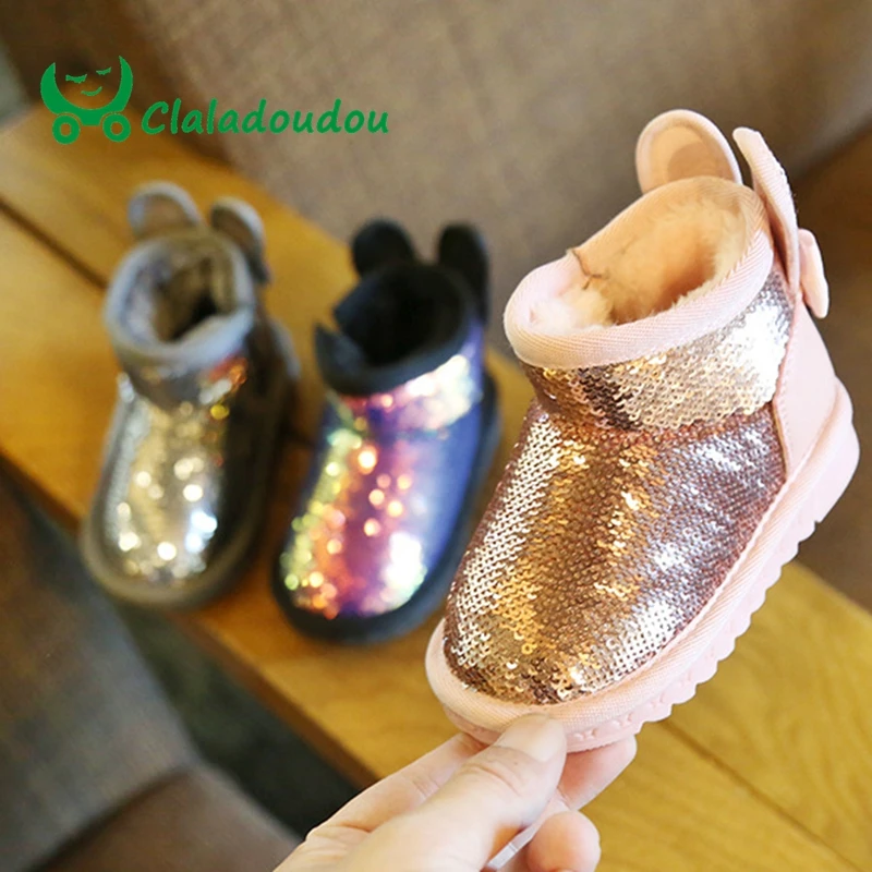 12 15 5 см уши Bling детские сапоги с пересекающимися мигающими звездами зимняя обувь