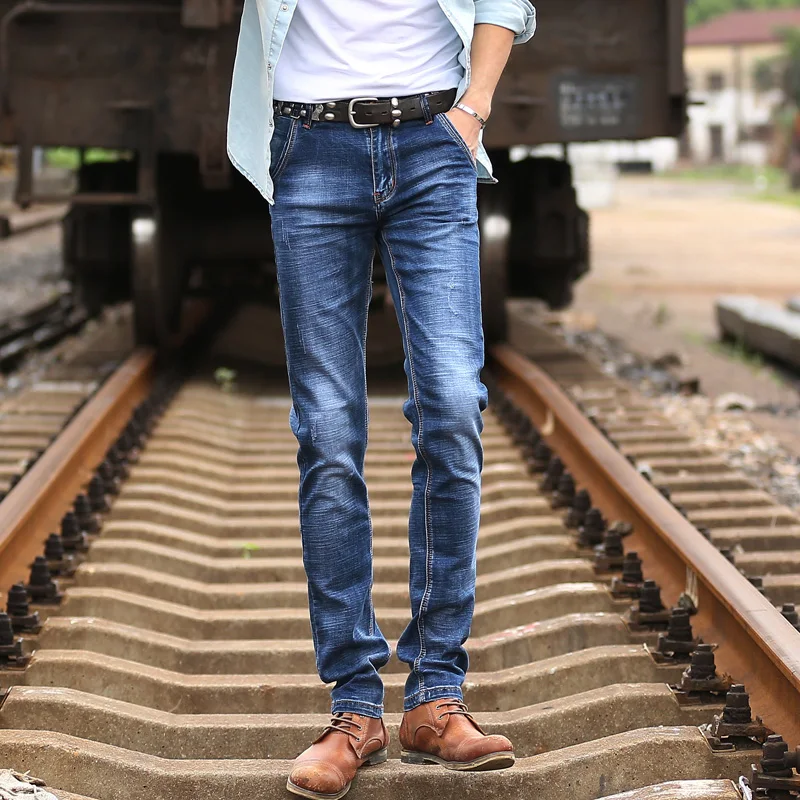 Мужские джинсы Новое поступление 2019 длинные брюки из джинсовой ткани облегающие