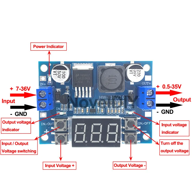 LM2596S DC-DC Регулируемый понижающий модуль питания LM2596 регулятор напряжения с светодиодный дисплей Вольтметр цифровой 3,3 В 5 в 12 В