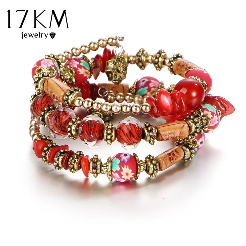 BJCS57710 17 км женщина Boho Многослойные Бусины и бисер Браслеты с подвесками для Для женщин Винтаж Смола камень Браслеты Этнические украшения Шарм - Окраска металла: BJCS57710