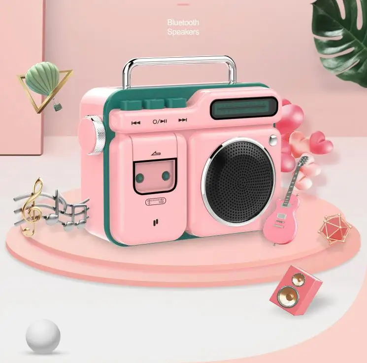 Pink Xiaomi Bluetooth динамик литературный мини-динамик ретро радио портативный Прохладный каменный динамик - Color: Pink