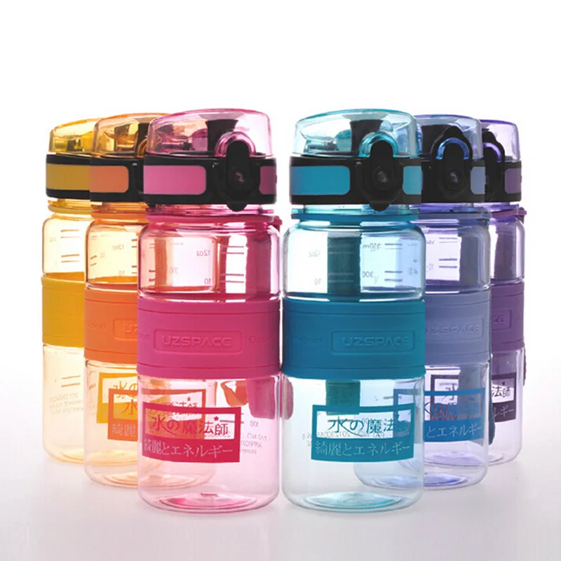 Спортивная портативная пластиковая бутылка для воды без БФА цветной шейкер