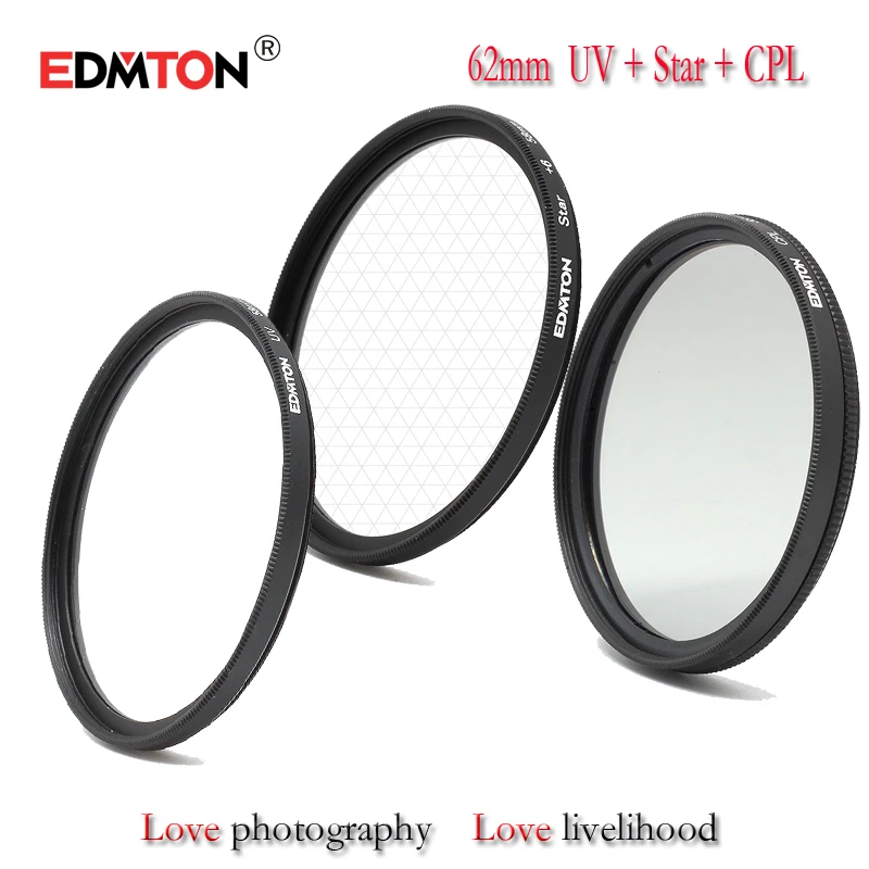 EDMTON 62 мм UV + CPL Star6 Point набор фильтров для объектива камеры Canon Nikon Sony pentax DSLR Объектив