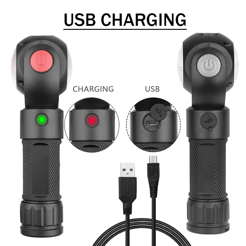 COB 360 градусов вспышка usb предупреждение мини светодиодный фонарик 18650 заряжаемая