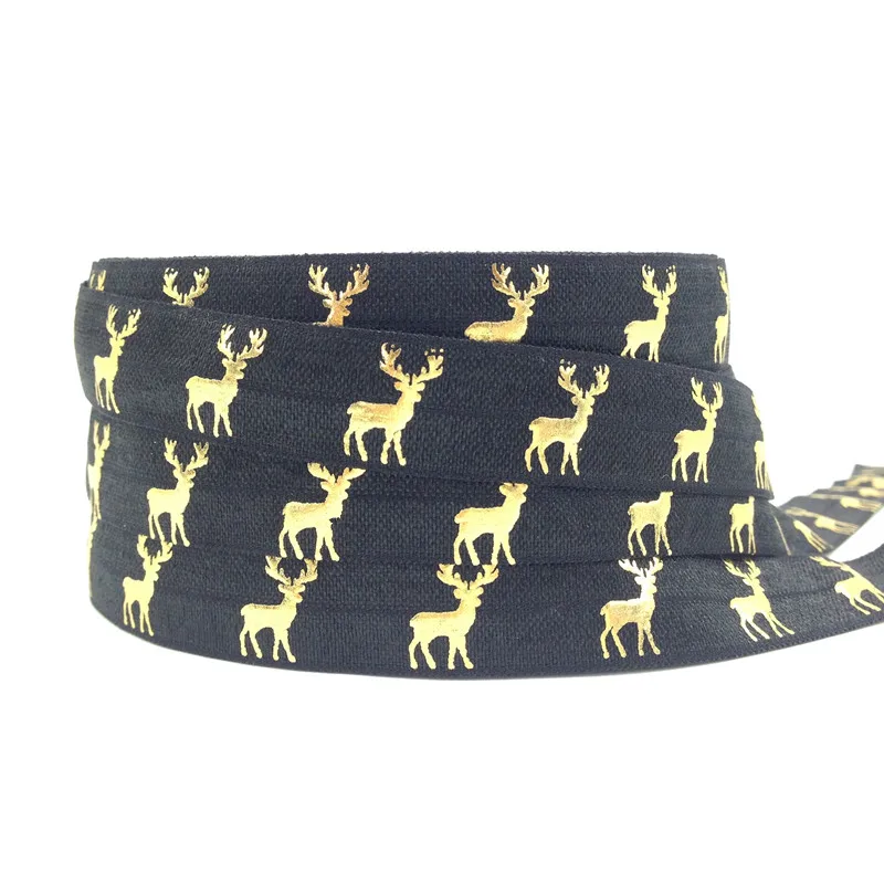 Лидер продаж эластичная повязка для волос из золотой фольги с принтом оленя 5/8