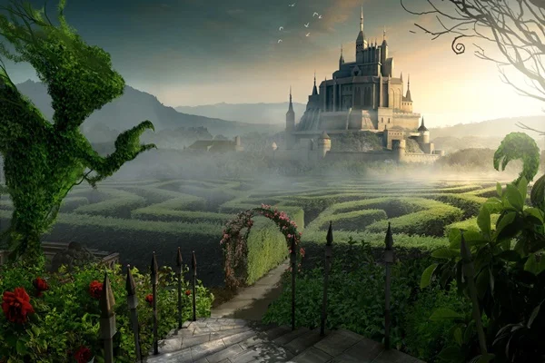 Настенное искусство природа пейзаж архитектура замок башня деревья лес Cgi