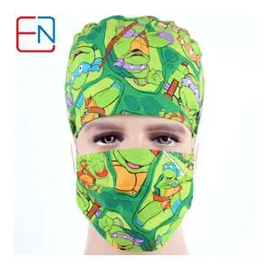 cap and mask Hennar хирургические медицинские шапки мужские чистые регулируемые скраб шапки хлопок доктор узор с изображением сиделки напечатанные медицинские униформы хирургические шапки - Цвет: cap and mask