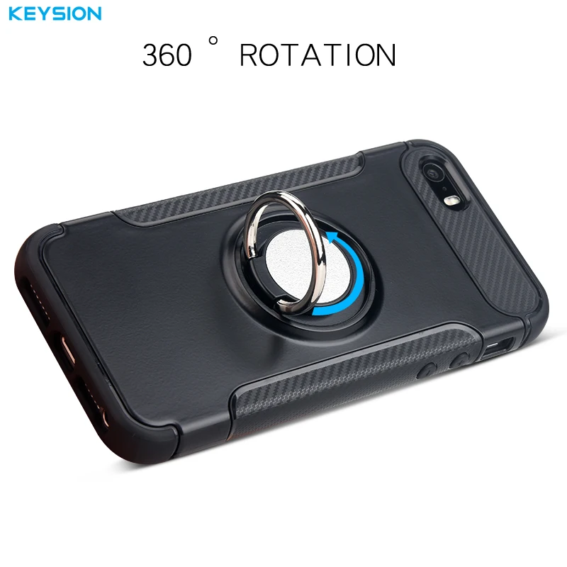 KEYSION Case for iPhone 5 5S SE Car Holder Stand Magnetic Suction Bracket Finger Ring TPU + PC Cover i5se |