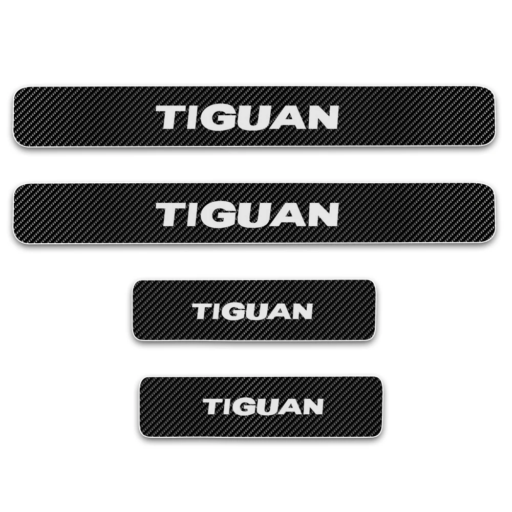 White Для Volkswagen VW Tiguan, автомобильная дверная защита, автомобильный порог, приветственная наклейка на педаль, 4D виниловая наклейка из углеродного волокна для автомобиля, Стайлинг 4 шт - Название цвета: White
