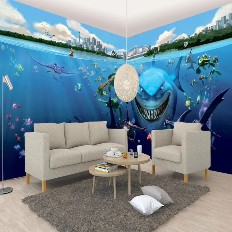 

Фотообои 3D трехмерный подводный мир, обои с изображением акулы, полный дом