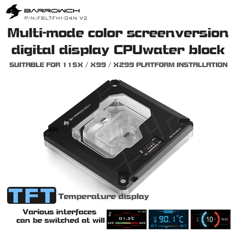 

Barrowch FBLTFHI-04N-V2 For Intel Lga115X/X99/X299 CPU Water Blocks Digital Display Temperature Microwaterway Black Red Silver